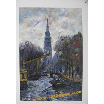 Handpainted Claude Monet Reproduction Of Canal In Amsterdam Item