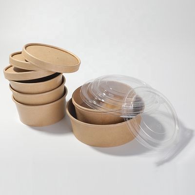 Eco Friendly Take Away Disposable Kraft Paper Salad Bowl With Lid