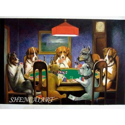 Pet portrait painting Animal oil painting Dogs playing poker