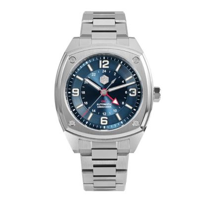 San Martin Mens Watch Original Design Square GMT 40mm Men Sapphire Waterproof Wristwatch SN0026-G-C