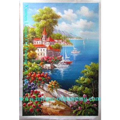 Mediterranean oil painting, oil painting by knife, 100% handmade oil painting