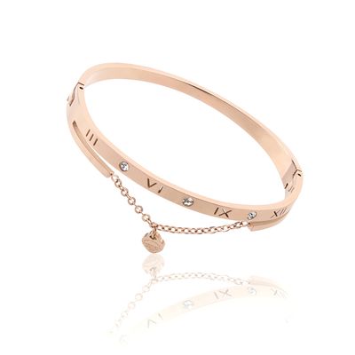New fashion curb chain twisted girl rose gold bangle bracelet with square black enamel closure