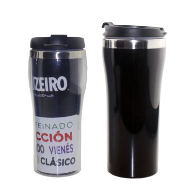 Double wall stainless steel inner plastic outer travel coffee mug advertising tumbler