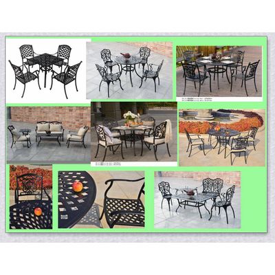 Round cast aluminum table and chair outdoor dining set 5 pc/patio furniture