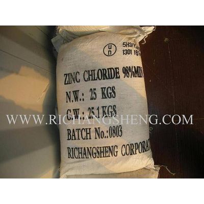 zinc chloride 98% min. for battery or electroplating