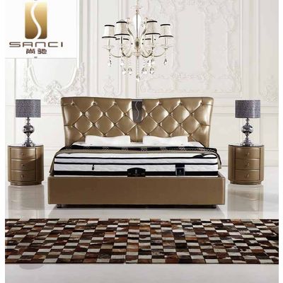China Brand Leather Bed, Luxurious Bedroom Furniture Sets in Double and King Size