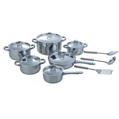 15pcs stainless steel cookware set with flat stainless steel lid