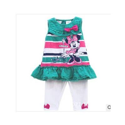 green color mickey children clothes set in summer