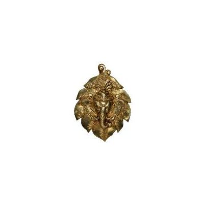 Brass Hand Carved Hindu Lord Ganesha Wall Hanging with Leaf for Wall and Door Decoration