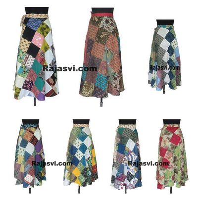 Printed patchwork wrap cotton skirts