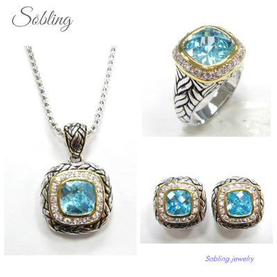 Sobling antique style designs inspired jewelry set with braided rope patterns decorated and Cushion