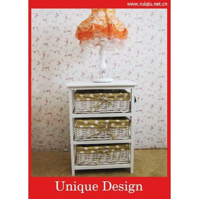 Wood storage cabinet with willow basket RQ-11189