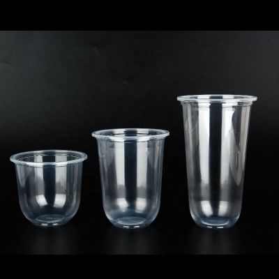 24oz 16oz 12oz PET U Shape cup Clear Disposable Plastic Boba Bubble Tea coffee cups with lids