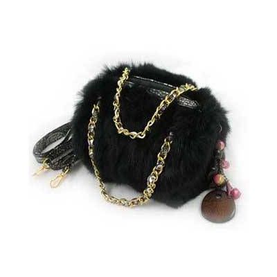 Rabbit Fur Handbag With Chain