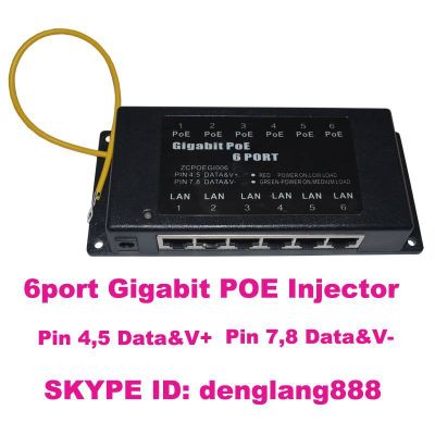 6 Port Gigabit Power Over Ethernet POE Injector Panel