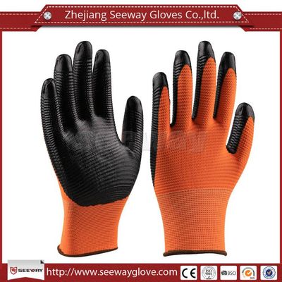 SeeWay Orange Foam Nitrile gloves palm Nitrile embossing gloves