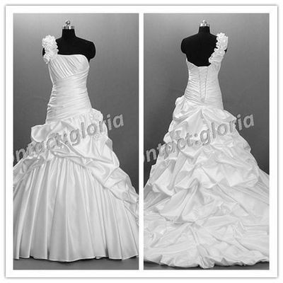 one strap white taffeta hand ruched wedding dress for sale