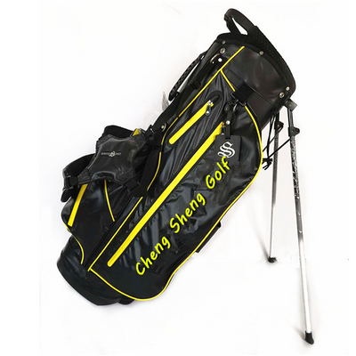 Fashionable black and yellow color waterproof nylon golf bag with stand