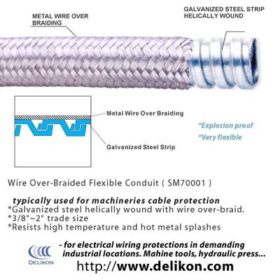 Overbraided Flexible steel conduit with steel braid for steel mills wirings