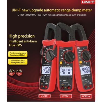 UNI-T Digital Clamp Meter; Automatic Range True RMS Tester UT201+/UT202+/UT202A+/UT203+/UT204+