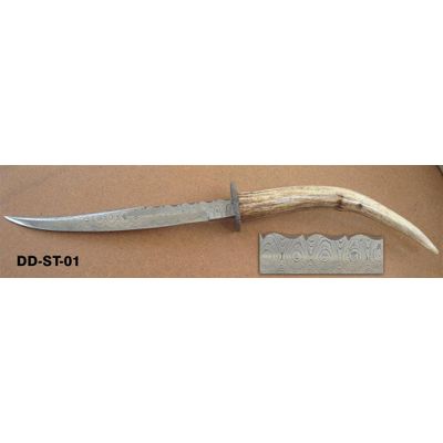 Damascus Knife with Stag Handle
