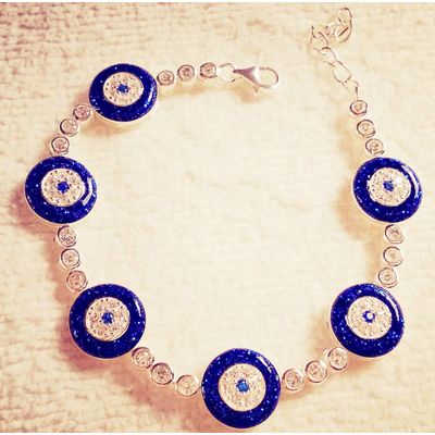 blue shiny evil eye tennis bracelet