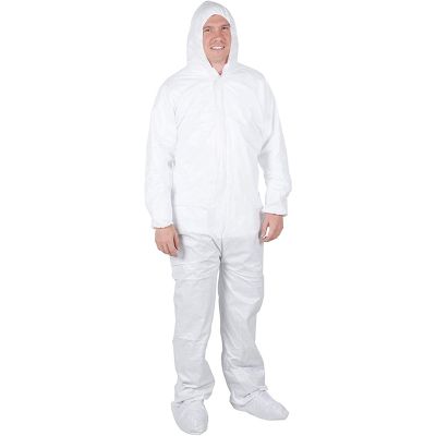 Disposable Coveralls with Hood Protective Suit, Microporous, Elastic Wrist, Bootie White(S-XXL)