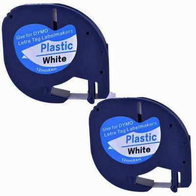 Compatible Dymo LetraTag 91201 Black on White (12mm x 4m) Plastic Label Tapes for Dymo LetraTag LT-1