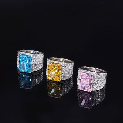 High Carbon Radiant Cut Diamond Ring Pave Sparkling CZ Jewelry For Party Engagement Anniversary Gift