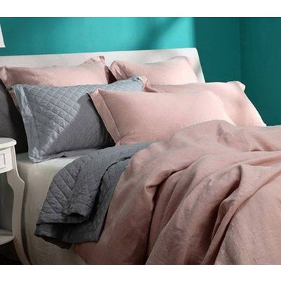 Pale pink pre-washed linen bedding set BL-022