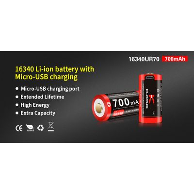 16340 Li-ion battery with Micro-USB charging-Klarus 16340UR70