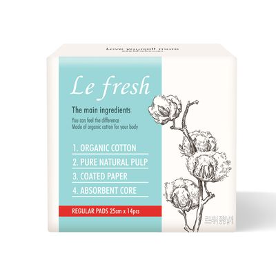 Le Fresh Certified Organic 100% Cotton Sanitary Pads for Women - Regular Size Pads with Wings