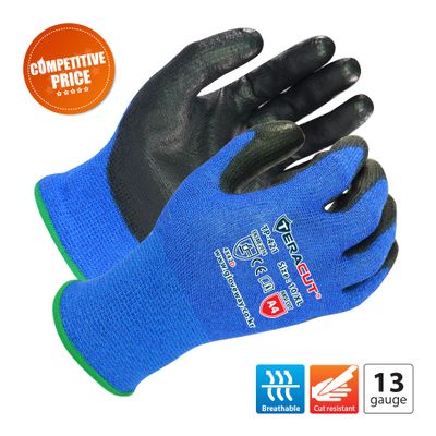 13 gauge Blue A4 TERACUT® liner black Premium PU palm coated gloves (Working Protection TP-421)