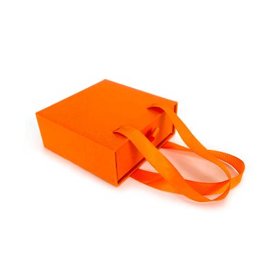 Orange Color Eco Paper Board Sliding Drawer Box Packaging With 2 Straps Bag Shape