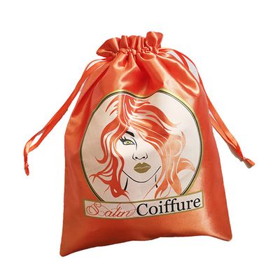 Heat Transferred Logo Satin Hair Drawstring Packaging Bag for Wig