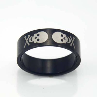 Black stainless steel high polish skull stamping ring