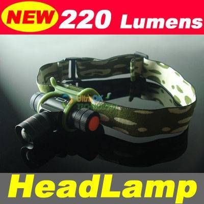 CREE LED 220 Lumen 5-Modes Aluminium Headlamp Flashlight Waterproof For Hiking, Hunting ,Camping etc