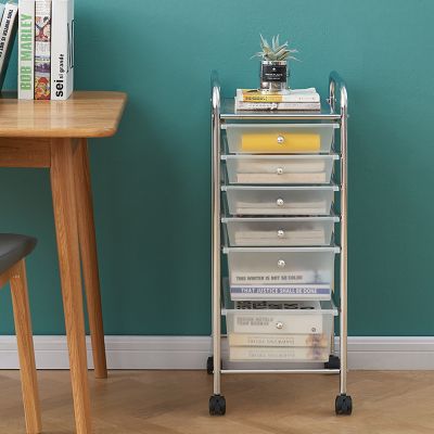 Rolling Storage Cart and Organizer with Plastic Drawers