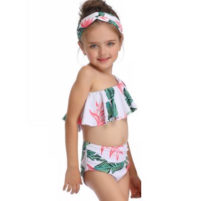 Wholesale Children Swimwear Diagonal Shoulder Clothing Bikini Set Beach Holiday Split Swimsuit
