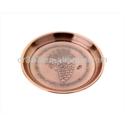 Stainless Steel Round Serving Tray Thai Dish with Patten Stamp