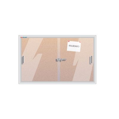 Wall Mounted Bulletin Sliding Door Cabinet (Fabric&Cork Surface)