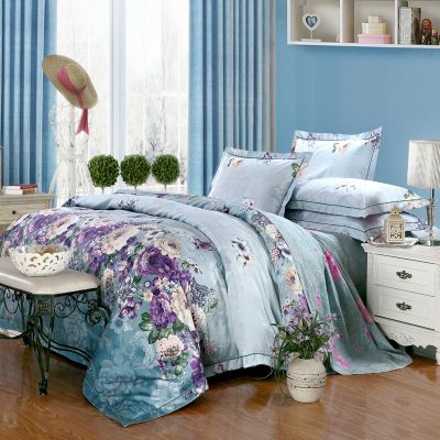 Natural Cotton Linen American Style Floral Reactive Print and Jacquard 3-Piece and 4-Piece Queen and
