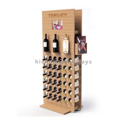 Custom Floor Wooden 39 Bottles Wine Racks Commercial Display Stand