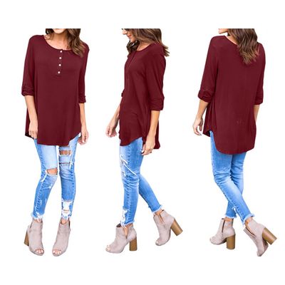 Nadasha Women's 3/4 Sleeves Button Up Loose Fits Tunic Tops Blouses
