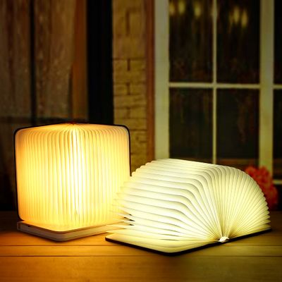 Portable 3 Colors 3D Creative LED Book Night Light Wooden 5V USB Rechargeable Magnetic Foldable Desk