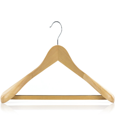 Solid Natural Finish Wooden Suit Hanger with Non-slip Pant Bar