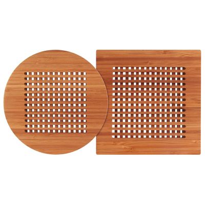 Round and Square Bamboo Wooden Heating Pot Kitchen Mug Lattice Trivets Coaster Set