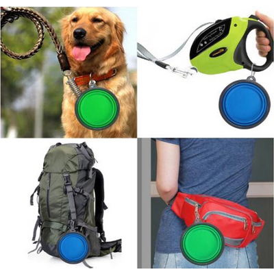 Custom Logo silicone folding collapsible travel dog bowl with hook portable pet dog feeder dog dish