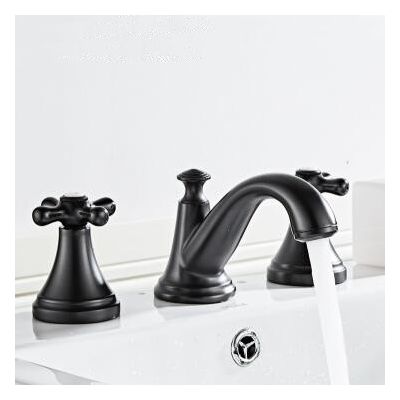 Black Brass Basin Tap Classic Three-pieces Two Handles Bathroom Sink Tap TB0285