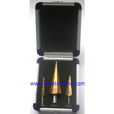 3 pcs step drills with TiN coated in metal box